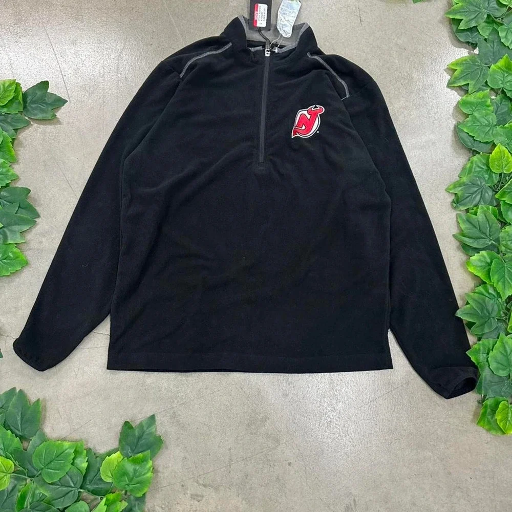 New Jersey Devils NHL Quarter Zip Pullover Jacket Black Hockey Team Logo
